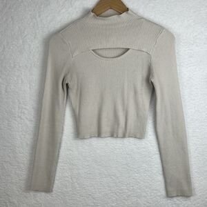 Kendal & Kylie Taupe Women’s Key Hole Ribbed Trendy Cropped Top Sz Medium Soft